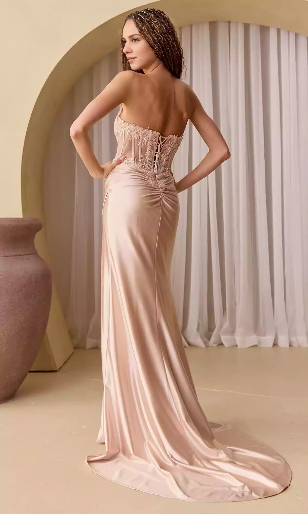 Charming lace up off shoulder long embellishment with see through tight corset lace up back slit Prom Dresses
